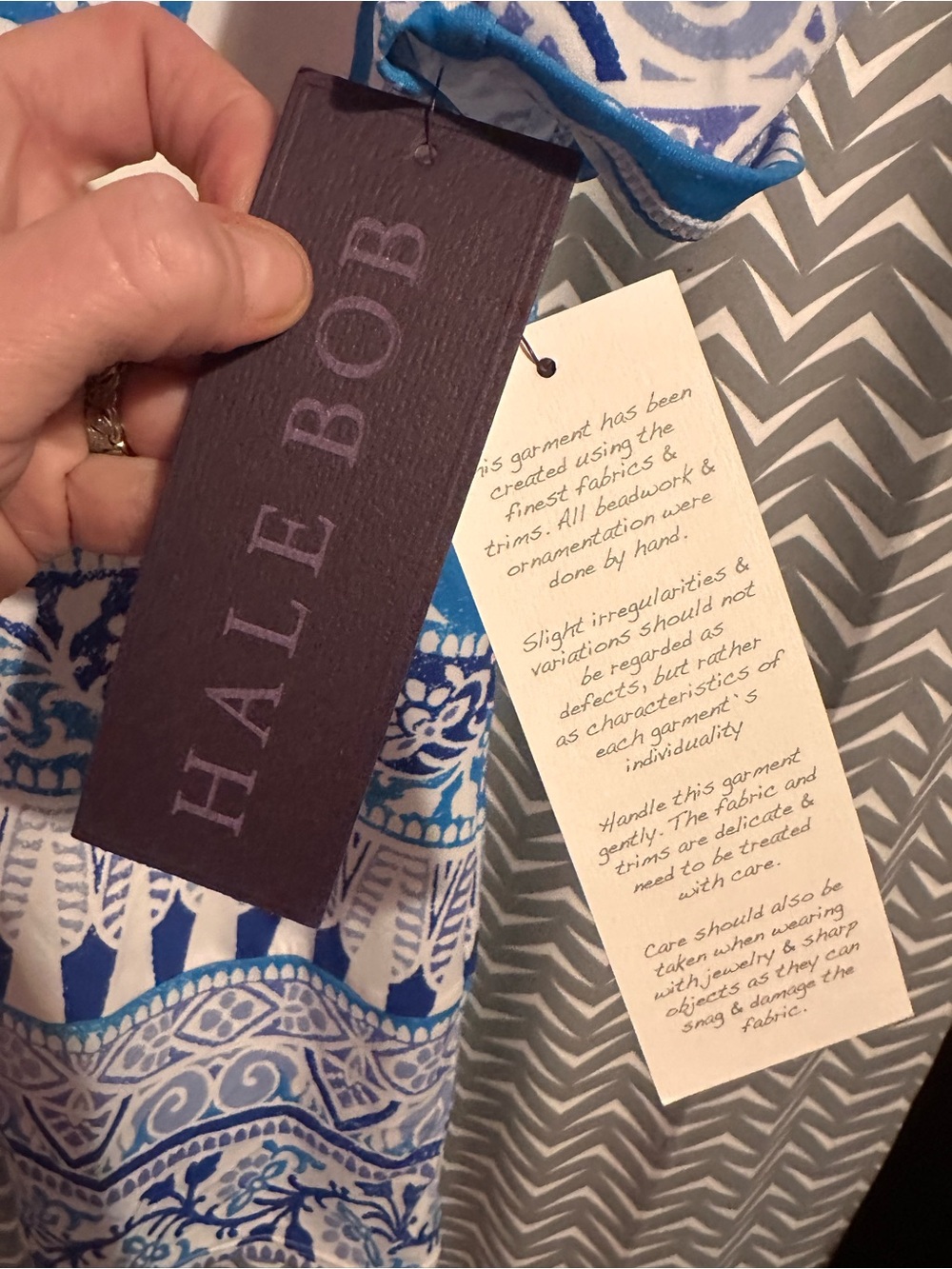 NWT Hale Bob | Blue White Paisley Print Shift Dress, Size M - Picture 7 of 8